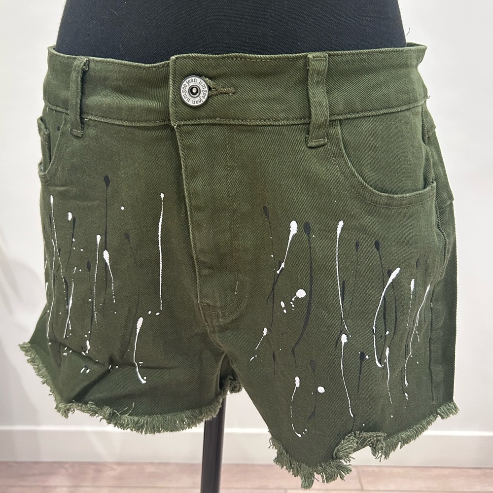 Umgee Olive Green Splatter Jean Shorts
